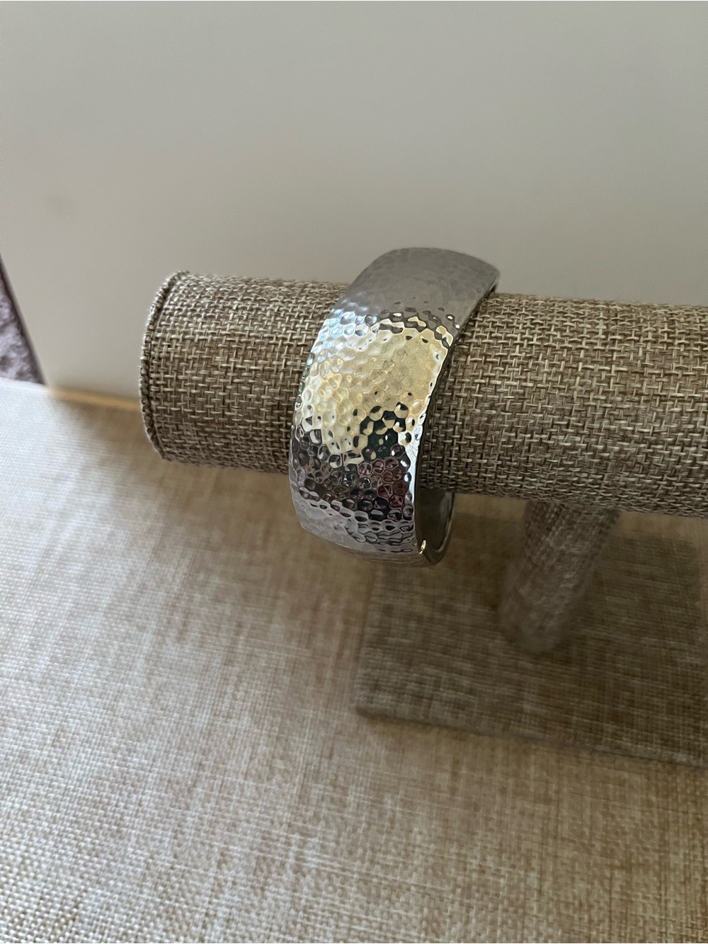 Hammered Silver Cuff Bracelet - Wide Open Bangle - Picture 8 of 9
